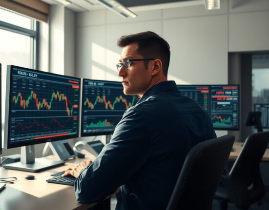 Professional trader analyzing forex charts ahead of US NFP data release in January 2025