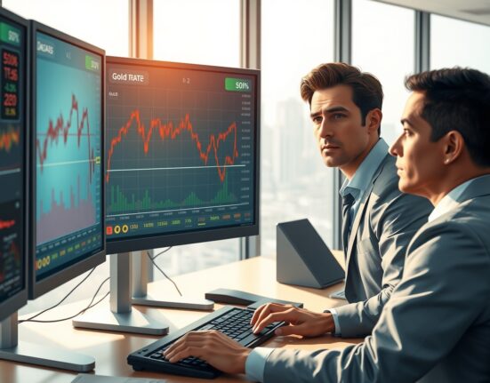 Forex Today analysis of gold price plunge during Middle East crisis on trading desk monitors