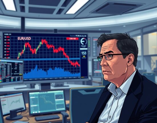 Trader analyzes forex charts as oil surge and weak Eurozone data impact currency markets.