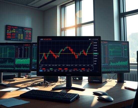 Forex trading desk monitoring oil price surge and USD strength during Middle East crisis in October 2025