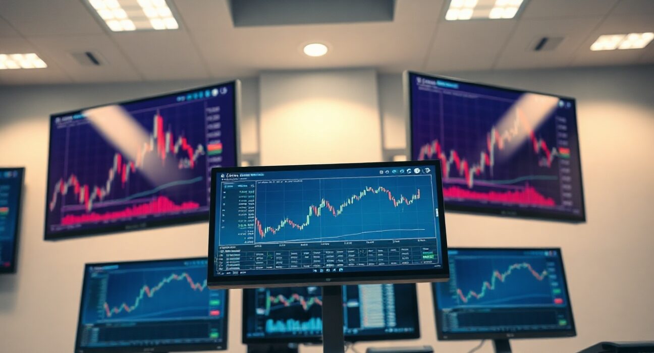 Forex trading screens showing US dollar index charts during a market pause