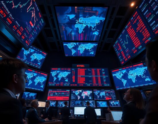 Forex trading floor with screens showing currency charts during geopolitical uncertainty