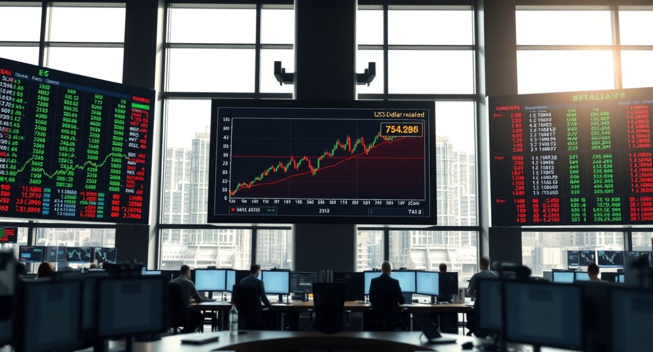 US dollar index chart showing upward trend on a trading screen