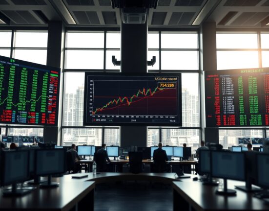 US dollar index chart showing upward trend on a trading screen