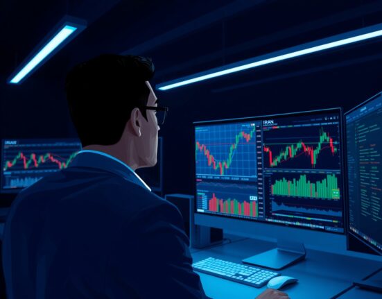 Trader analyzing forex charts as US Dollar holds firm amid Iran geopolitical tensions.