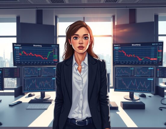 Financial analyst monitoring US Dollar retreat and falling Oil prices on trading terminal screens