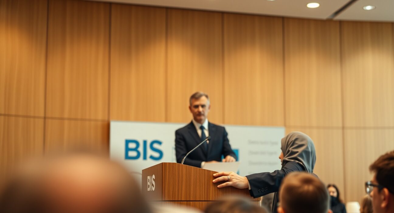 Agustín Carstens speaking at a conference about stablecoins and financial inclusion