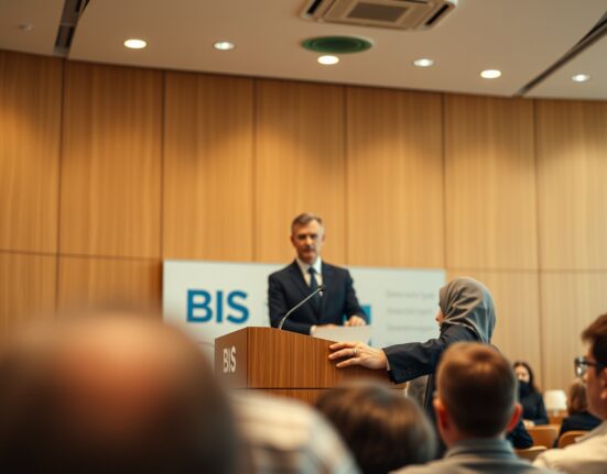 Agustín Carstens speaking at a conference about stablecoins and financial inclusion