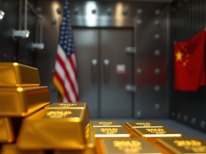 Gold bullion bars stacked in a secure vault, representing global gold reserves and the central bank gold race.
