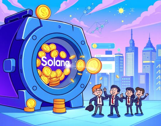 Forward Industries deposits SOL in a vibrant cartoon showing digital wealth transfer to Coinbase Prime