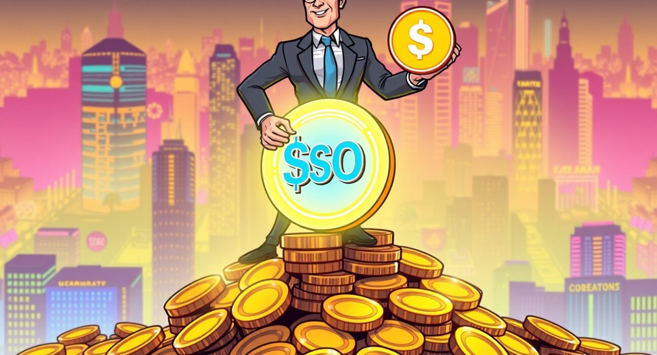 A cartoon executive overseeing a significant Forward Industries SOL investment, symbolizing strategic growth in cryptocurrency.