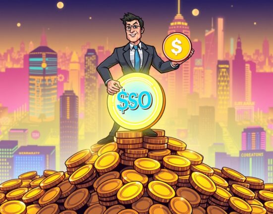 A cartoon executive overseeing a significant Forward Industries SOL investment, symbolizing strategic growth in cryptocurrency.