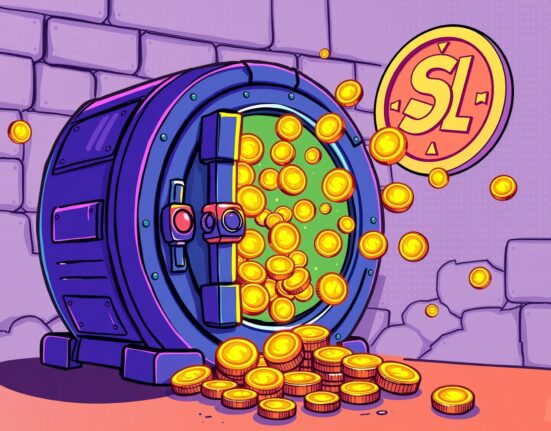 Illustration of a company vault tokenizing its assets into digital tokens, representing Forward Industries' move to tokenize its shares.