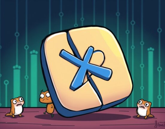 A cartoon illustration showing the disruption caused by the Four.Meme X suspension, affecting a memecoin launchpad.