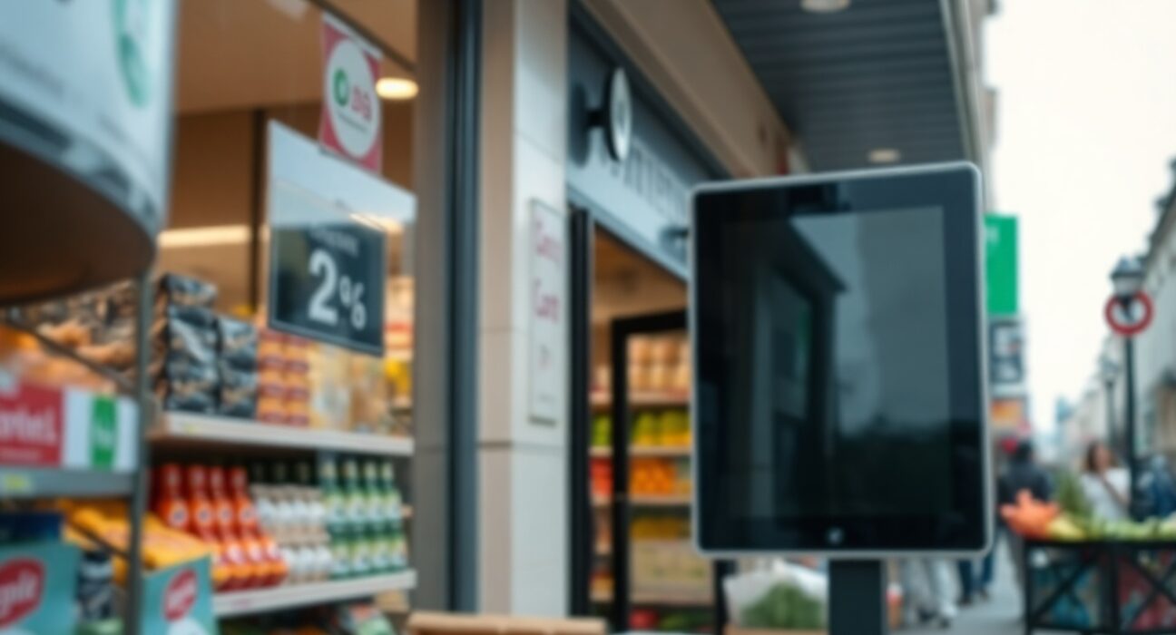 Shopper looking at price tags in a French supermarket, representing inflation data