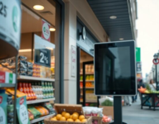 Shopper looking at price tags in a French supermarket, representing inflation data