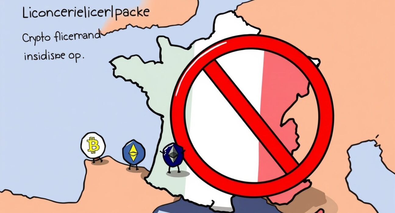 An illustration showing France considering new measures for France crypto regulation, impacting EU-licensed crypto firms' market access.