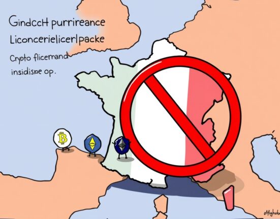 An illustration showing France considering new measures for France crypto regulation, impacting EU-licensed crypto firms' market access.