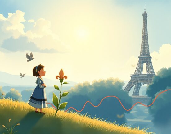 Symbolic Ghibli-style illustration of France's softening economic growth and business climate analysis.