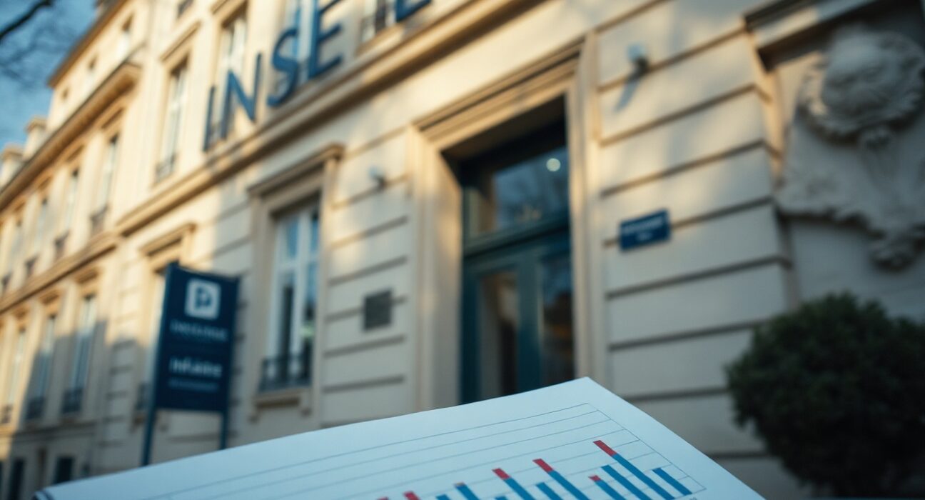 INSEE headquarters in Paris, with an inflation report in the foreground