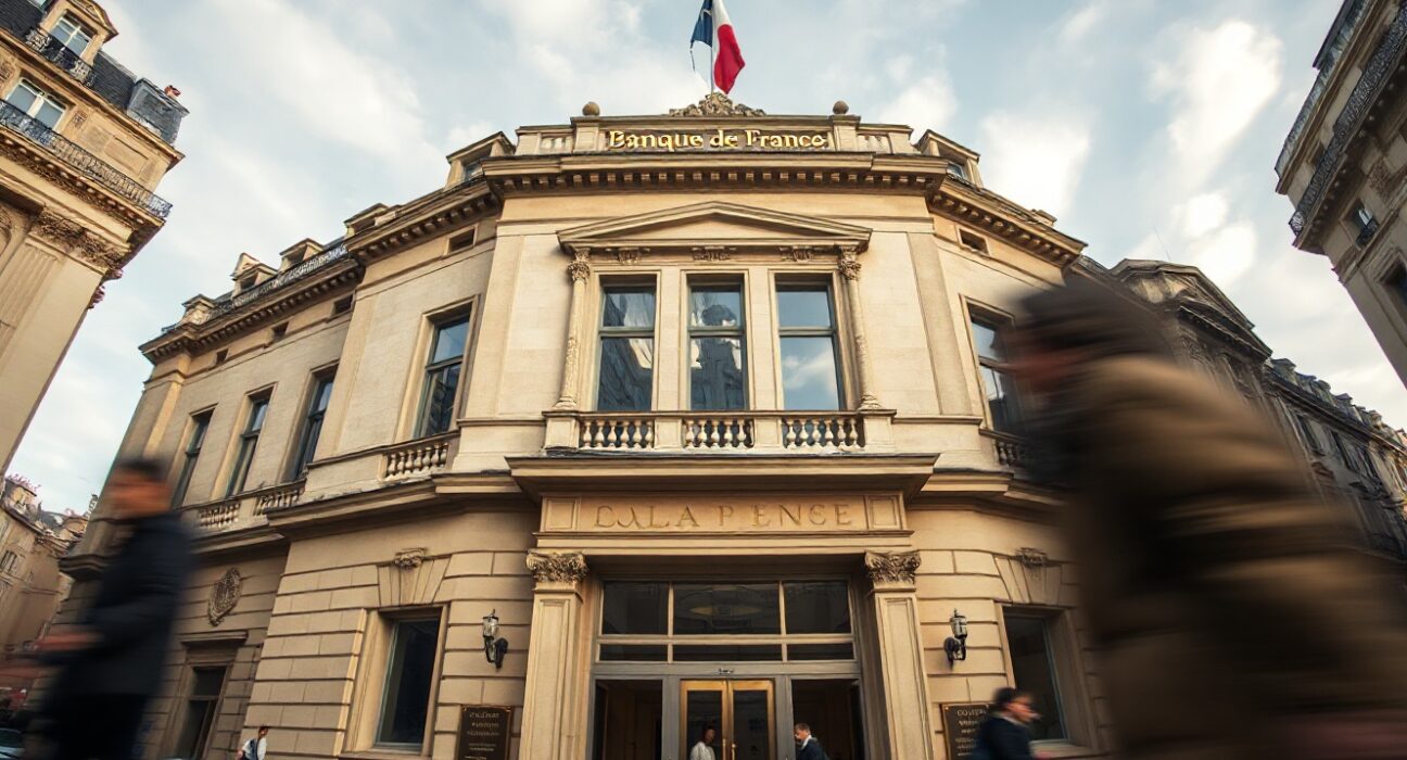 Banque de France building in Paris, representing French economic policy and inflation data.