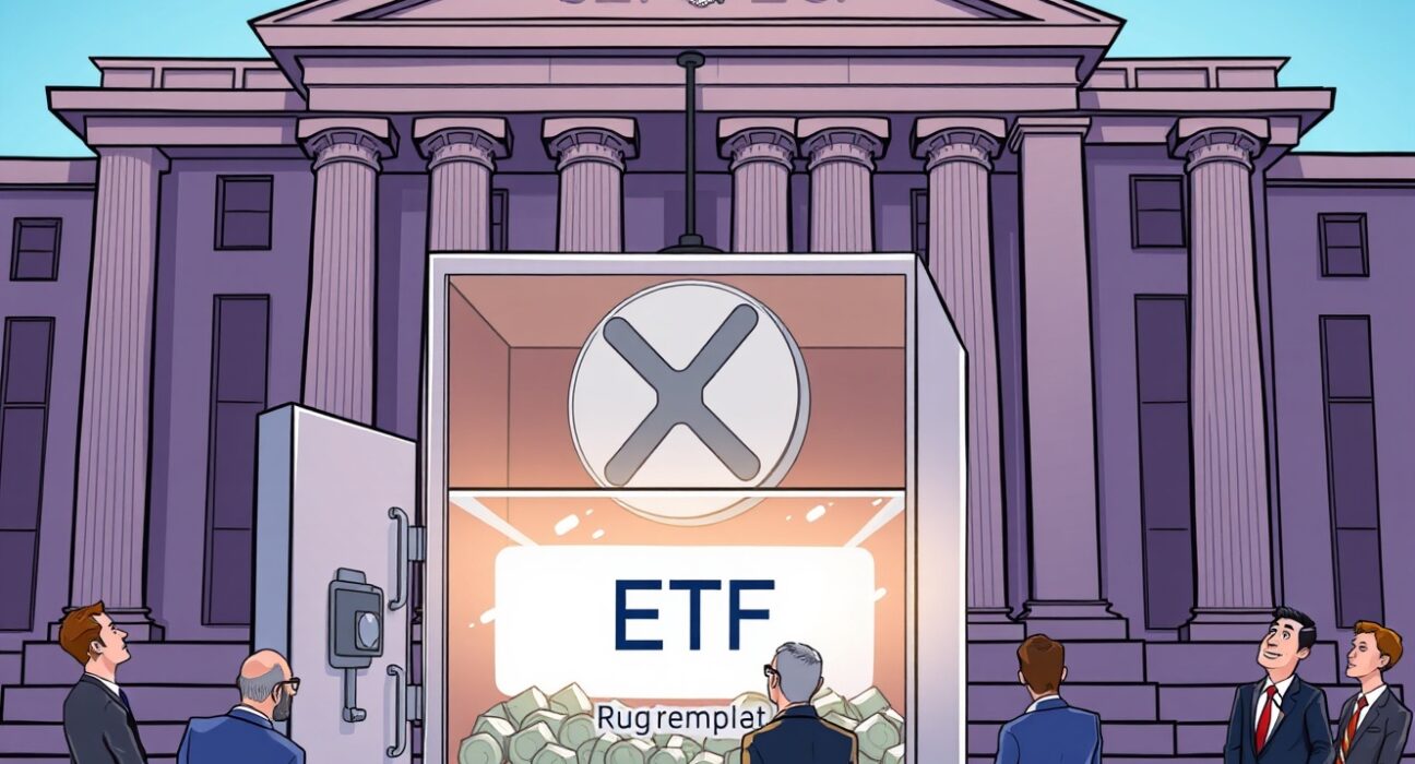 An illustration of Franklin Templeton's pivotal spot XRP ETF application progressing through regulatory channels, signaling a new era.