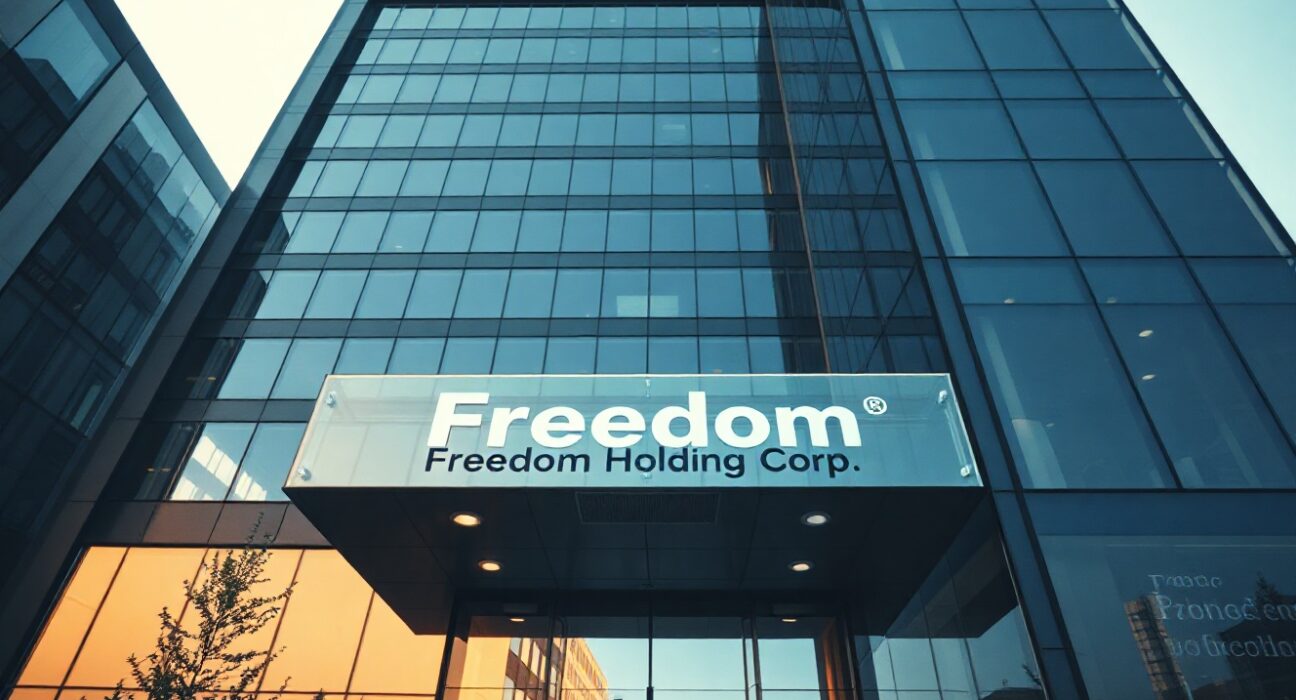 Exterior of a modern corporate office building, symbolizing Freedom Holding Corp's financial growth.