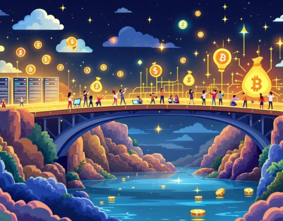 A cartoon illustration showing the exciting growth and investment in Web3 domains, with digital assets flowing into a decentralized network.