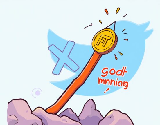 A vibrant cartoon showing the FTT token price dramatically increasing on a chart, symbolizing the unexpected market surge.