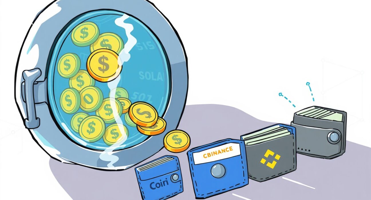 A cartoon illustration showing the significant FTX Alameda SOL unstaking event and its potential flow to exchanges, highlighting the impact on the Solana market.