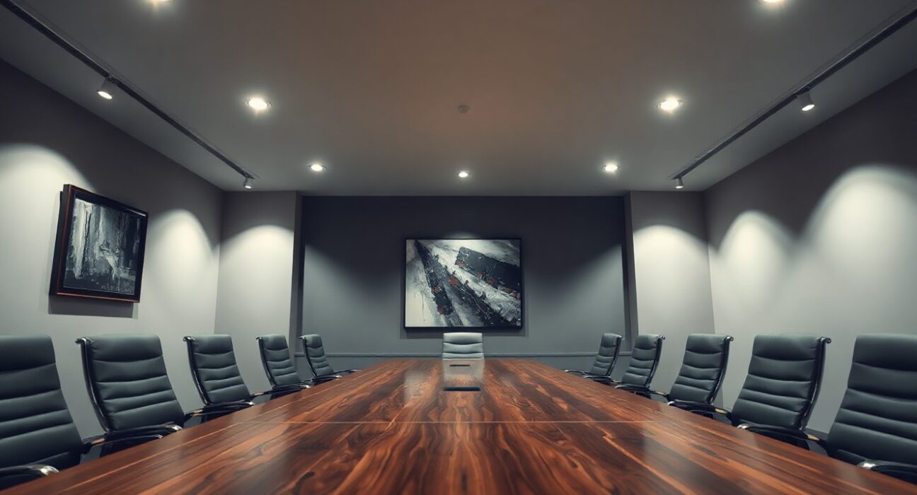 Empty corporate boardroom representing FTX creditor payout and reorganization process