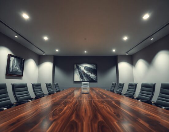 Empty corporate boardroom representing FTX creditor payout and reorganization process