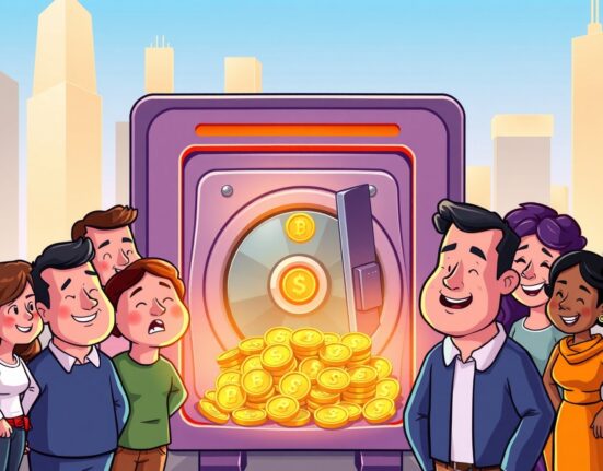 A group of relieved FTX creditors receiving a substantial distribution, symbolizing the ongoing recovery efforts.