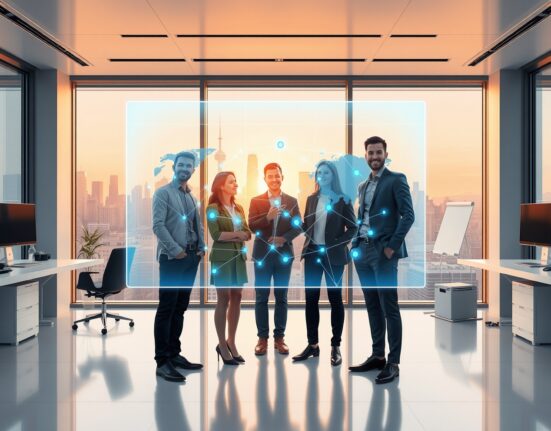 Payment infrastructure startup Fun raises $72M in Series A funding with team reviewing a holographic payment network map in a modern fintech office.
