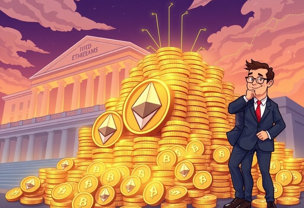 Cartoon showing Fundamental Global's significant Ethereum investment, building a large corporate ETH treasury for future yield.