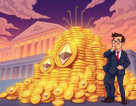 Cartoon showing Fundamental Global's significant Ethereum investment, building a large corporate ETH treasury for future yield.