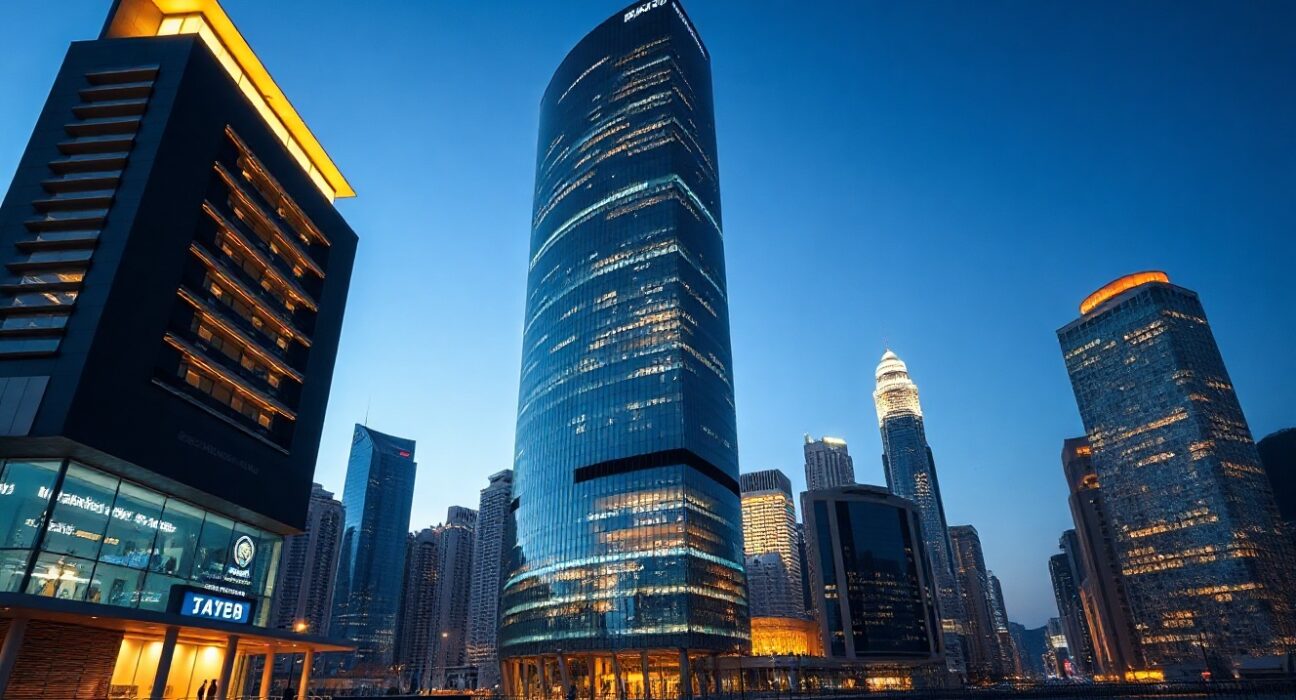 Hong Kong financial skyline at dusk representing Futu's new crypto trading loan service.