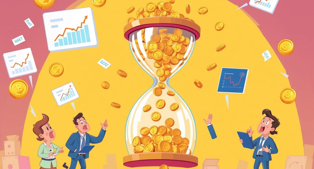 Cartoon illustration of rapid futures liquidated in a vibrant cryptocurrency trading scene.