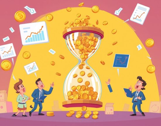 Dramatic cartoon showing futures liquidated during cryptocurrency market crash