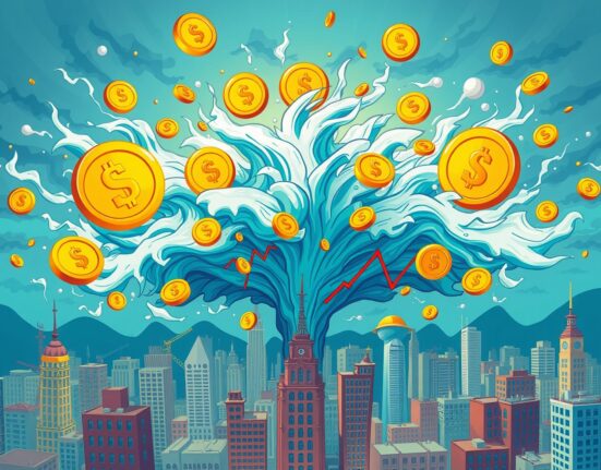 Futures liquidated in a chaotic crypto market storm with swirling digital assets