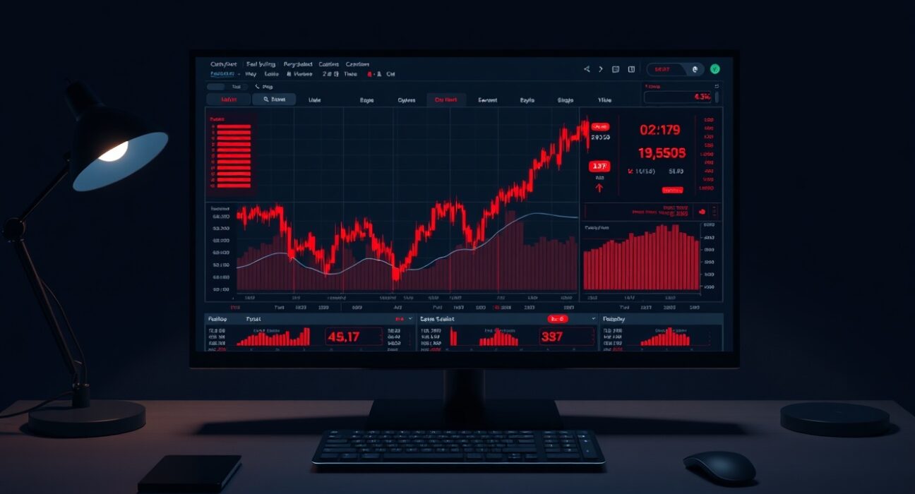 Futures liquidations chart showing massive crypto market sell-off with red indicators on a trading screen