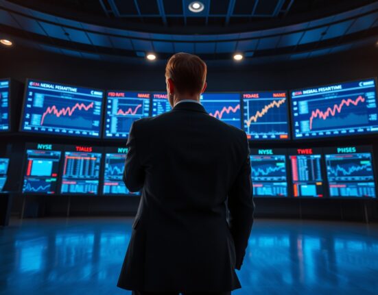 Trader analyzing interest rate futures data on screens showing Fed rate hike expectations for October