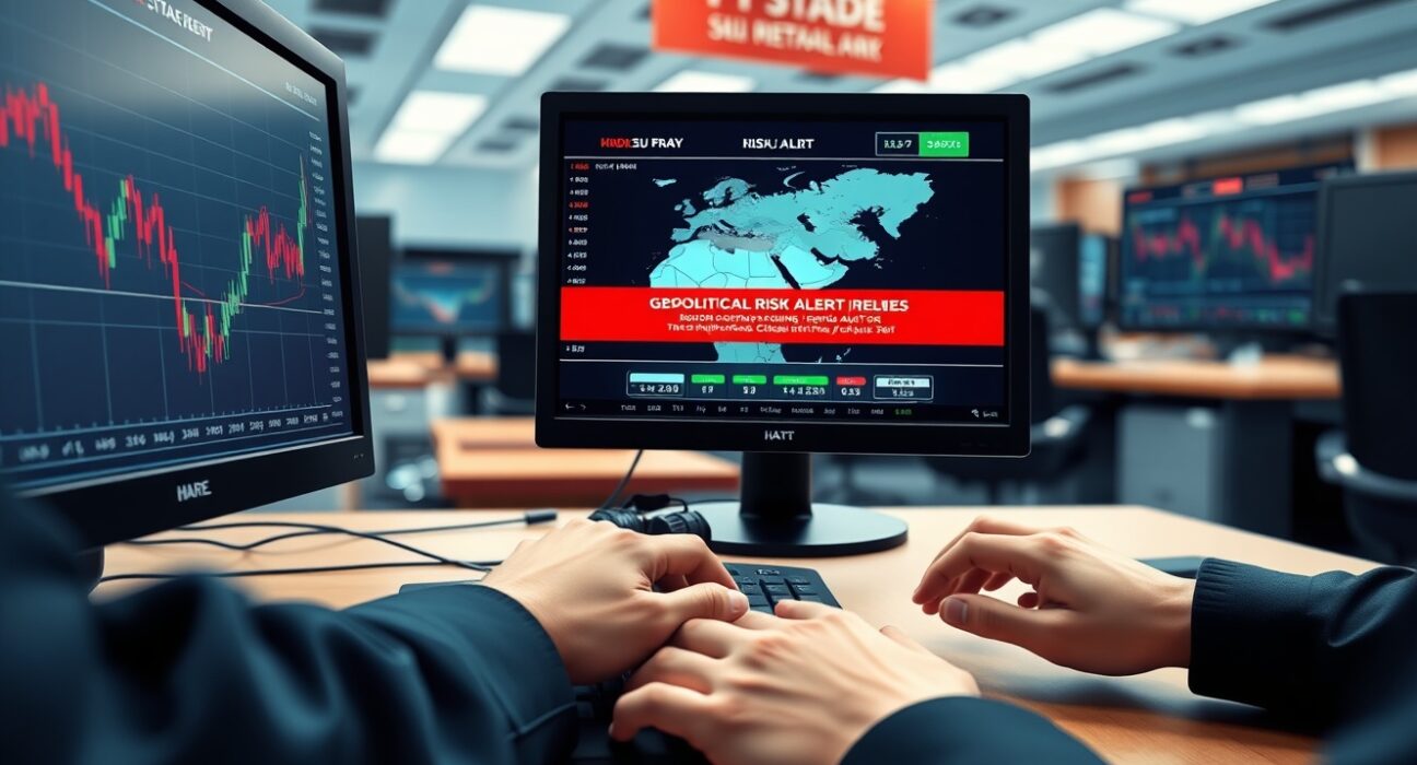 Trader monitoring FX markets during Iran conflict uncertainty ahead of US jobs data release