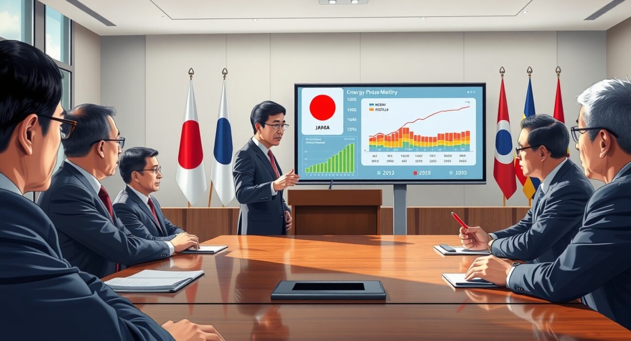 Japanese Industry Minister at G7 meeting discussing strategic oil reserve release process.