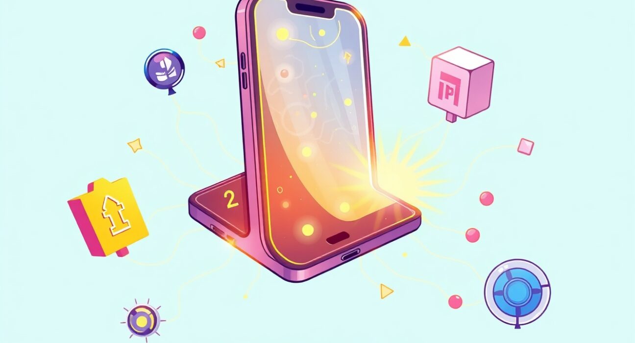 A cartoon illustration showing a smartphone running advanced on-device AI, symbolizing decentralized intelligence and data security.