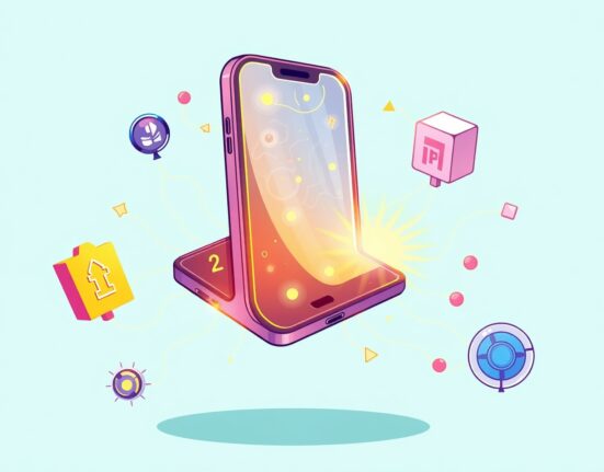 A cartoon illustration showing a smartphone running advanced on-device AI, symbolizing decentralized intelligence and data security.