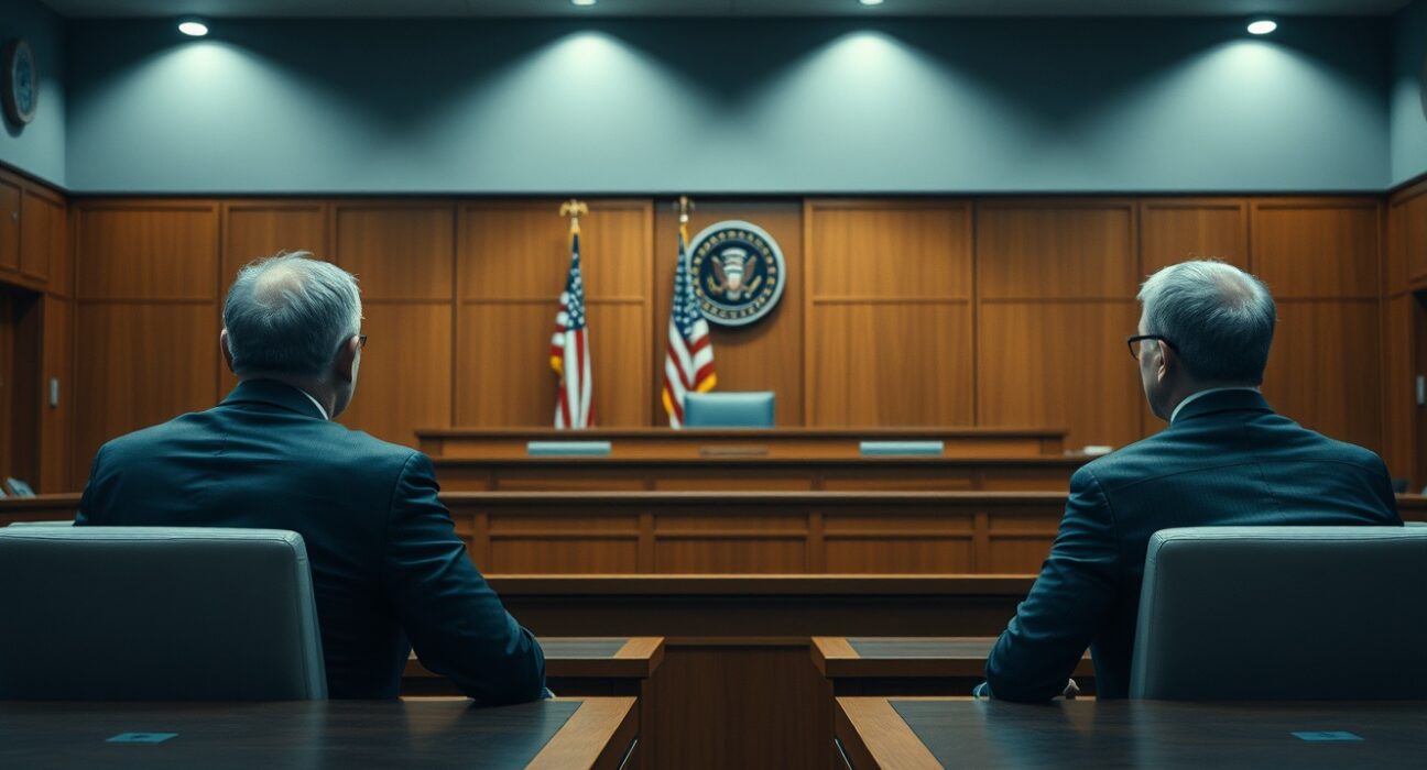 Courtroom scene with Galaxy Digital and BitGo legal teams during acquisition dispute