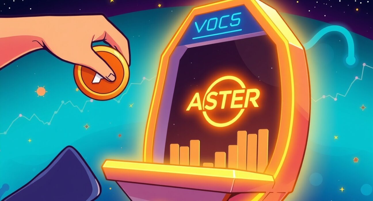 Cartoon showing a hand withdrawing a large 'ASTER' token from a digital exchange, illustrating a significant Galaxy Digital ASTER withdrawal and accumulation.