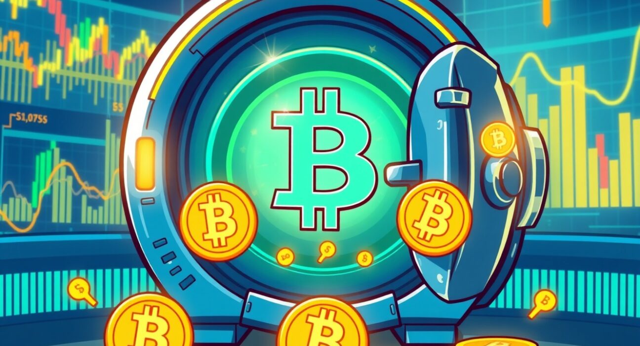 Galaxy Digital Bitcoin deposit visualized as digital assets flowing into a secure vault, representing institutional crypto strategy.