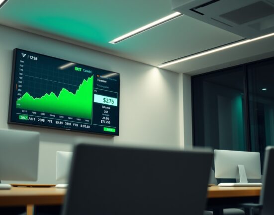 A financial trading screen displaying Bitcoin price chart and a large transaction notification.